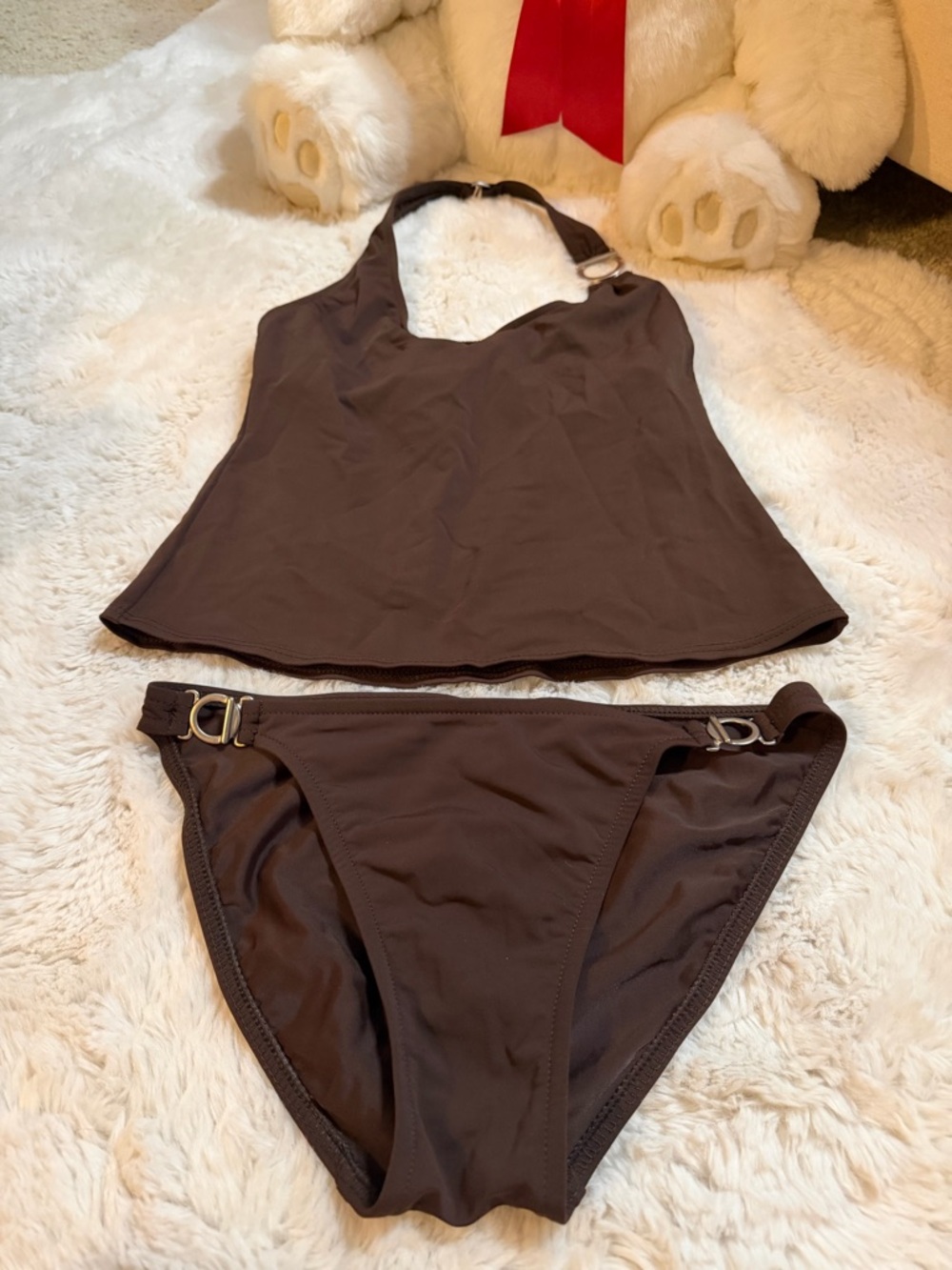 INC Int’l Concepts Women’s Brown Halter Tankini Two-Piece Swim Set size 6